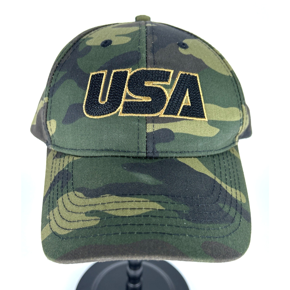 USA Green Camouflage Ball Cap Hat Adult Adjustable Back Strap Fits Most